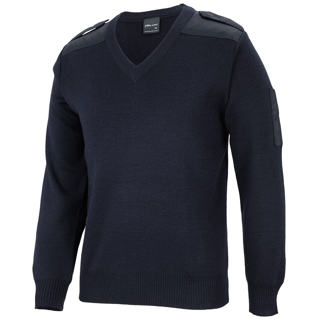 JB's Wear 6EJ Knitted Epaulette Jumper - Side View | color:Navy|view:side