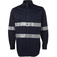 JB's Wear 6HDNL L/S 190G Work Shirt With Reflective Tape - Front View | color:Navy|view:front