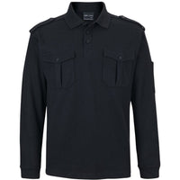 JB's Wear 210EL L/S 250 Epaulette Polo - Front View | color:Black|view:front