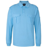 JB's Wear 210EL L/S 250 Epaulette Polo - Front View | color:Lt Blue|view:front