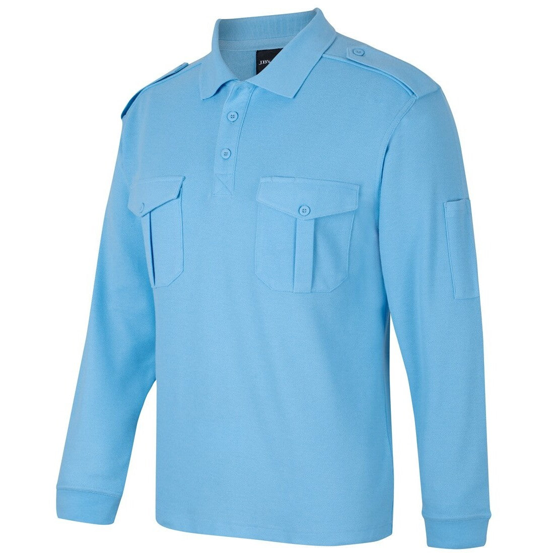 JB's Wear 210EL L/S 250 Epaulette Polo - Side View | color:Lt Blue|view:side