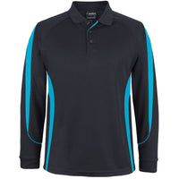 JB's Wear 7BELL L/S Bell Polo - Front View | color:Black/Aqua|view:front