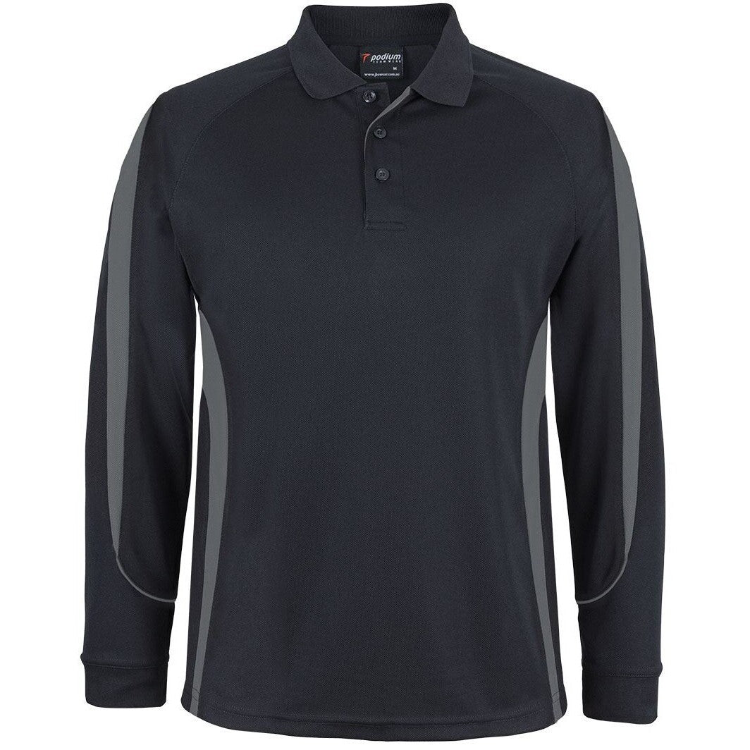 JB's Wear 7BELL L/S Bell Polo - Front View | color:Black/Charcoal|view:front