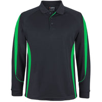 JB's Wear 7BELL L/S Bell Polo - Front View | color:Black/Pea Green|view:front