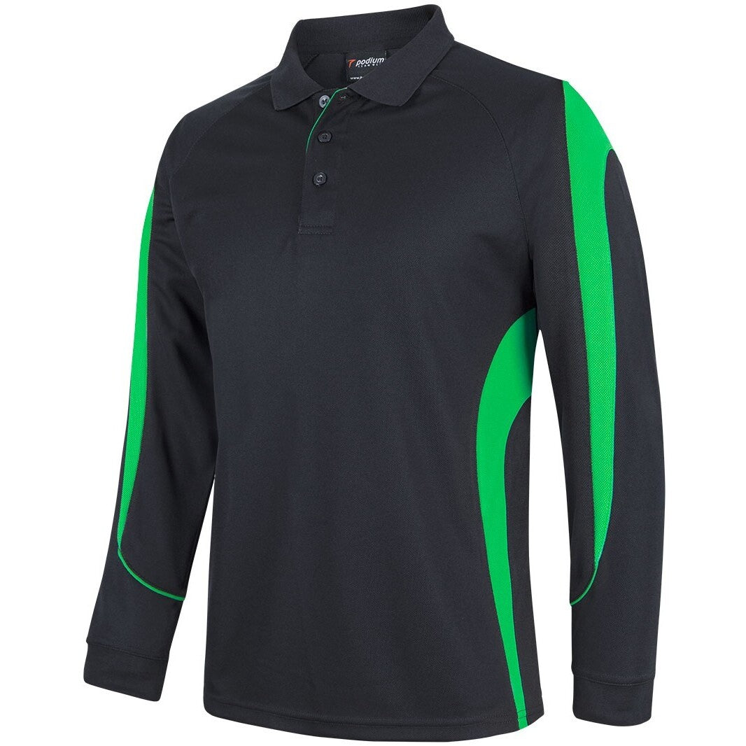JB's Wear 7BELL L/S Bell Polo - Side View | color:Black/Pea Green|view:side