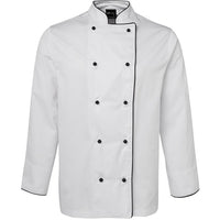JB's Wear 5CJ L/S Chefs Jacket - Front View | color:White/ Black Piping|view:front