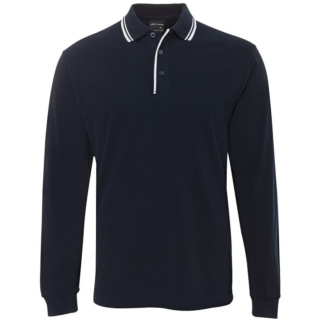 JB's Wear 210XC L/S Contrast Polo - Front View | color:Navy/White|view:front