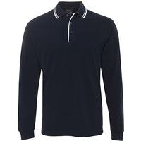 JB's Wear 210XC L/S Contrast Polo - Front View | color:Navy/White|view:front