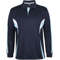 JB's Wear 7CLP L/S Cool Polo - Front View | color:Navy/Ltblue/Wht|view:front