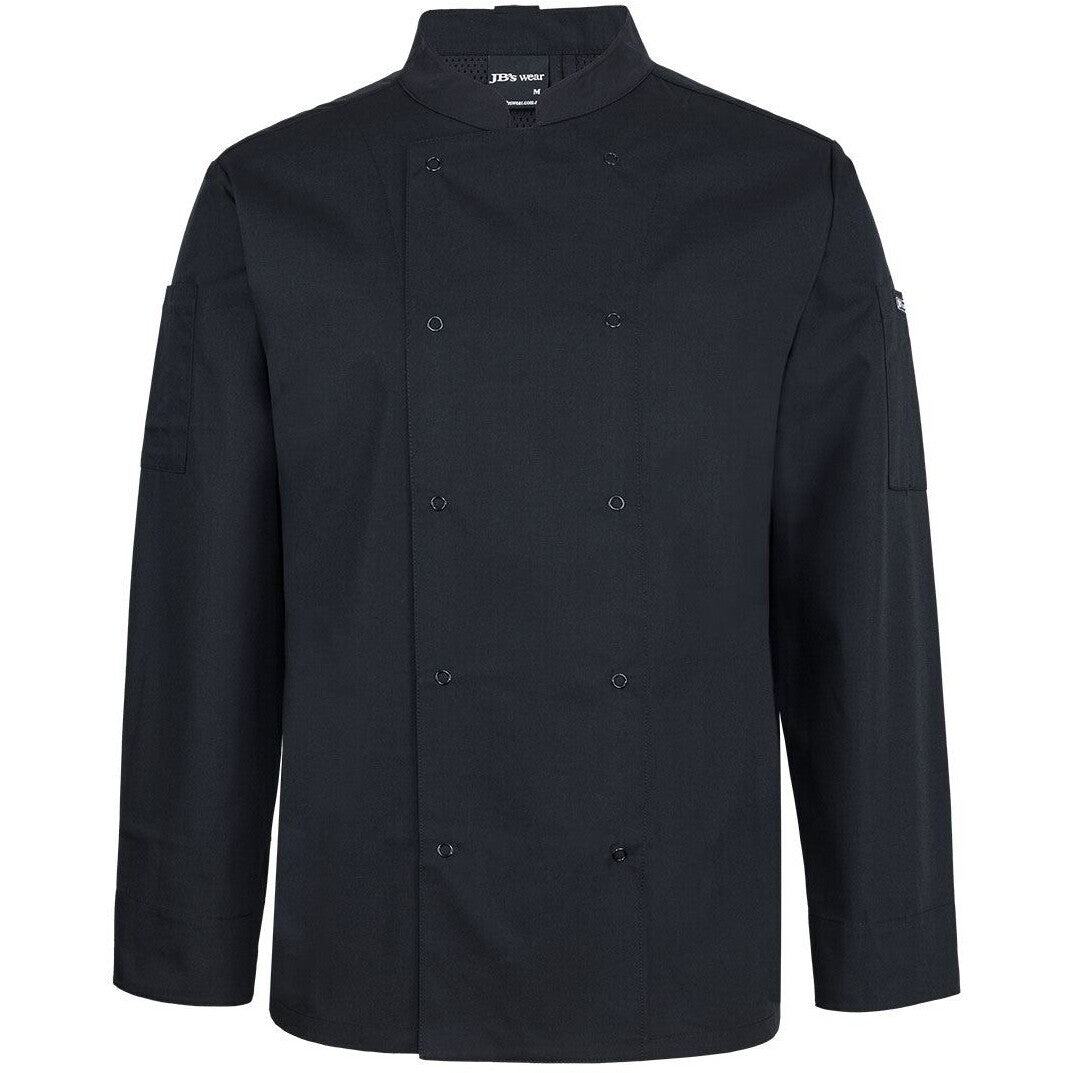 JB's Wear 5CJL L/S Snap Button Chefs Jacket - Front View | color:Black|view:front