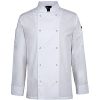 JB's Wear 5CJL L/S Snap Button Chefs Jacket - Front View | color:White|view:front