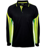 JB's Wear 6SPPL L/S Street Panel Polo - Front View | color:Black/Lime|view:front