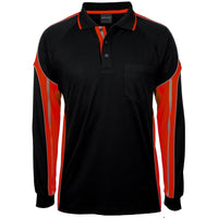 JB's Wear 6SPPL L/S Street Panel Polo - Front View | color:Black/Orange|view:front
