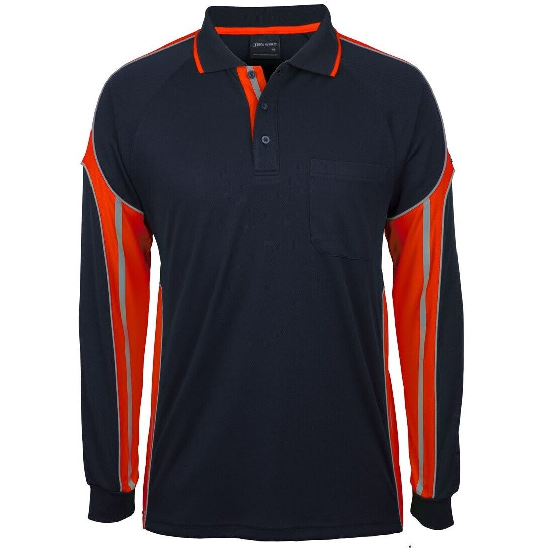 JB's Wear 6SPPL L/S Street Panel Polo - Front View | color:Navy/Orange|view:front
