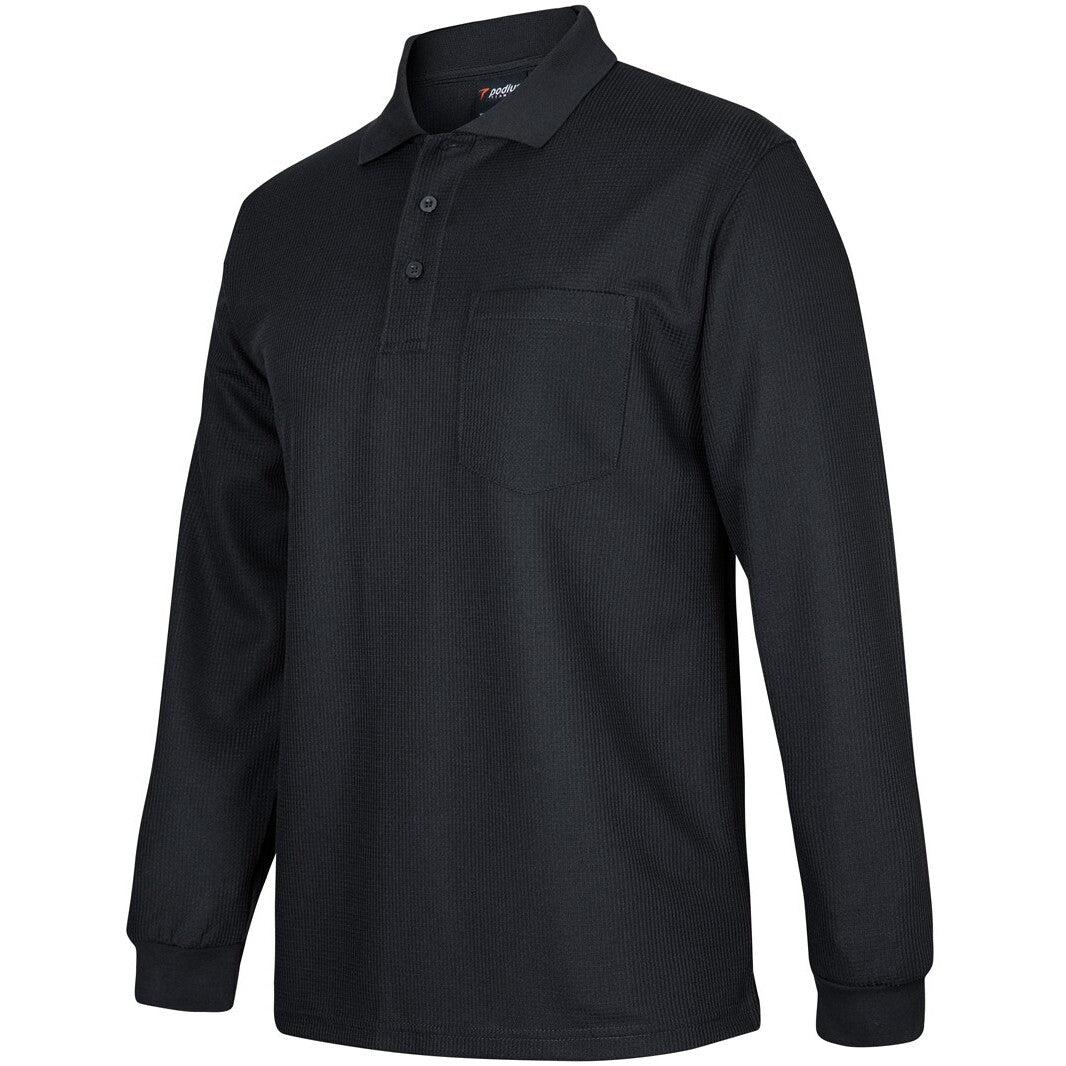 JB's Wear 7WPL L/S Waffle Pocket Polo - Side View | color:Black|view:side