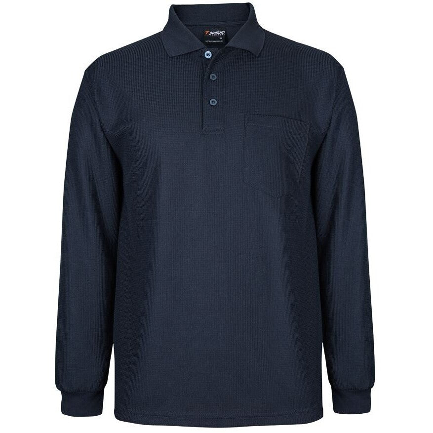 JB's Wear 7WPL L/S Waffle Pocket Polo - Front View | color:Navy|view:front