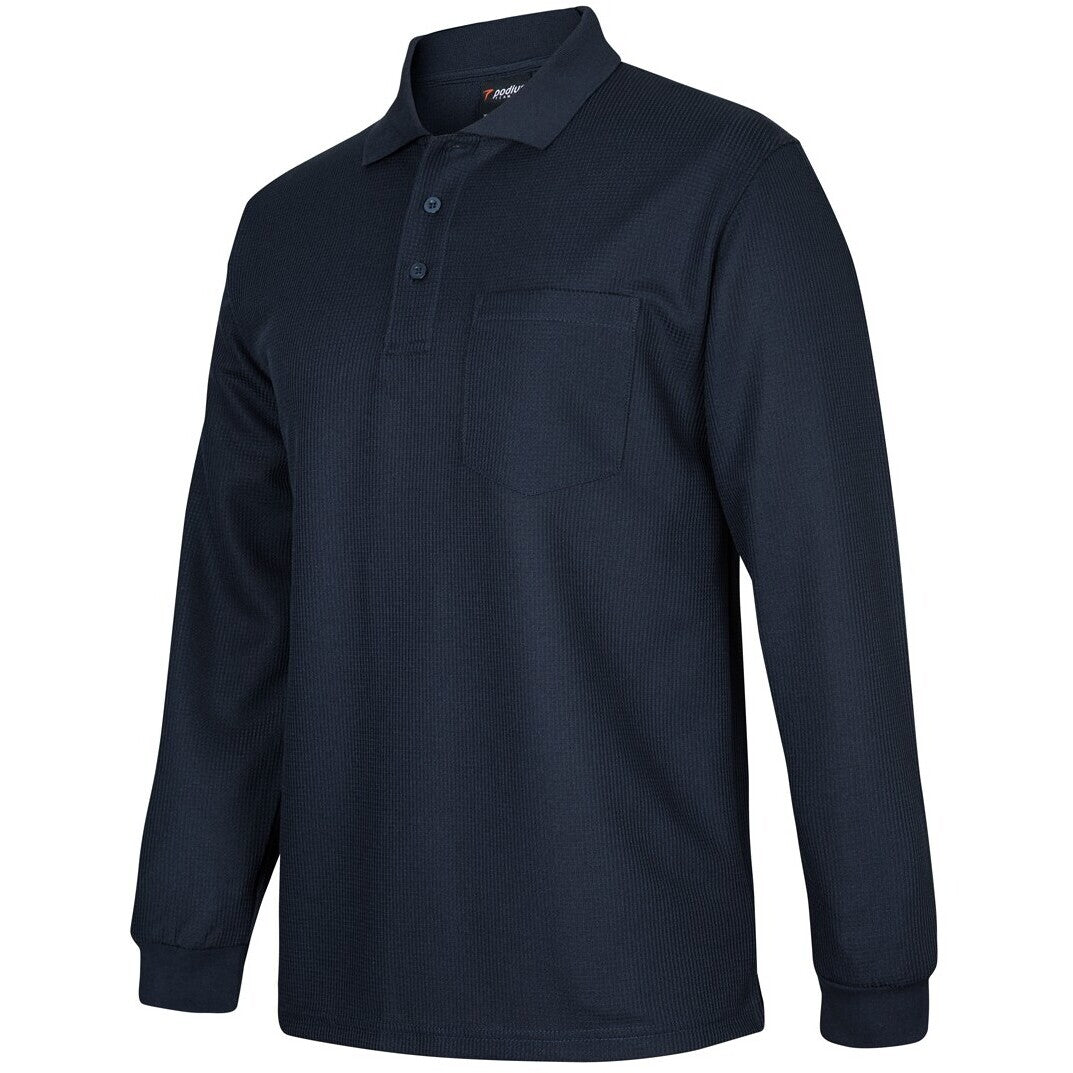 JB's Wear 7WPL L/S Waffle Pocket Polo - Side View | color:Navy|view:side