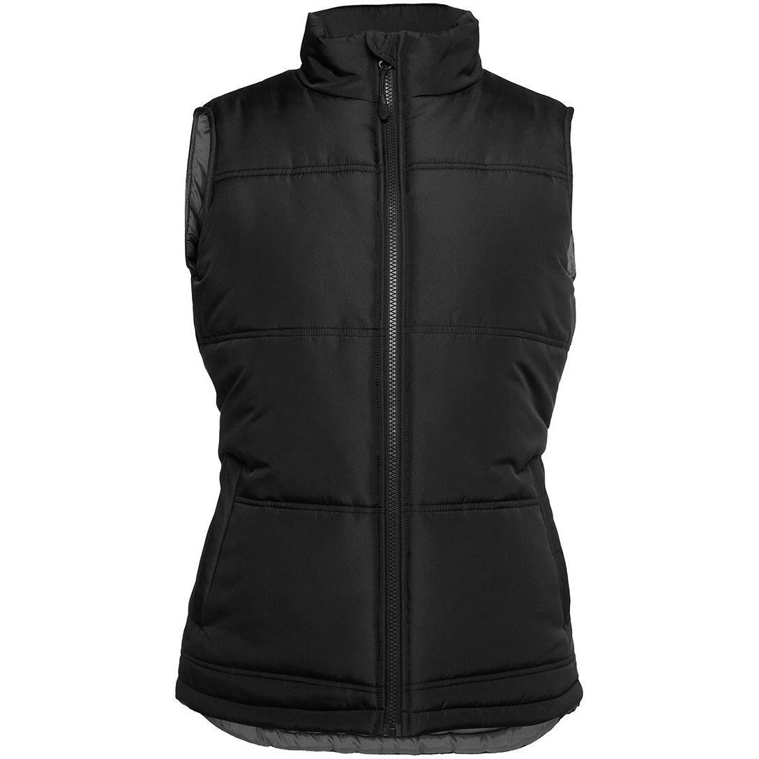 JB's Wear 3ADV1 Ladies Adventure Puffer Vest - Front View | color:Black/Grey|view:front