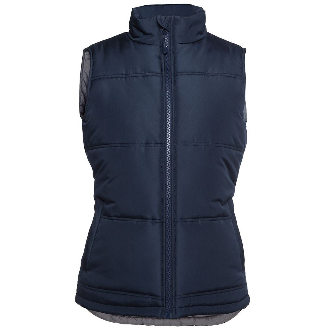 JB's Wear 3ADV1 Ladies Adventure Puffer Vest - Front View | color:Navy/Grey|view:front