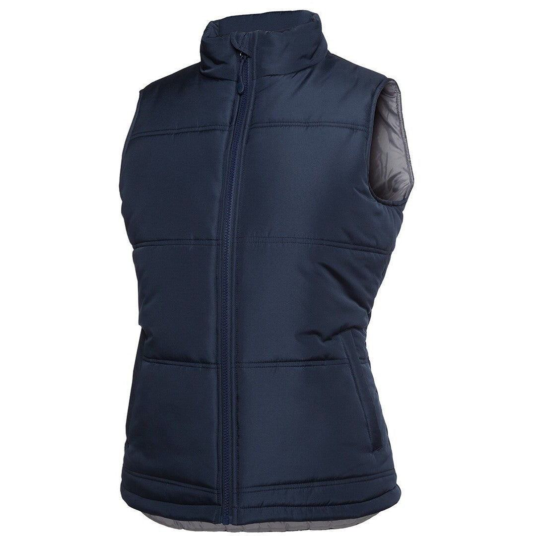 JB's Wear 3ADV1 Ladies Adventure Puffer Vest - Side View | color:Navy/Grey|view:side