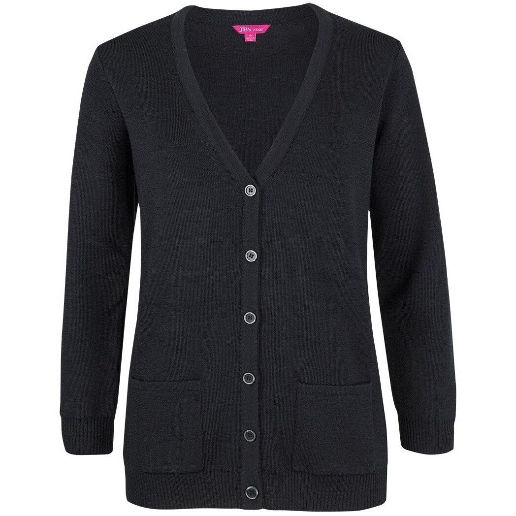 JB's Wear 6LCA Ladies Anti-Bacterial ISO 20645 Cardigan - Front View | color:Black|view:front