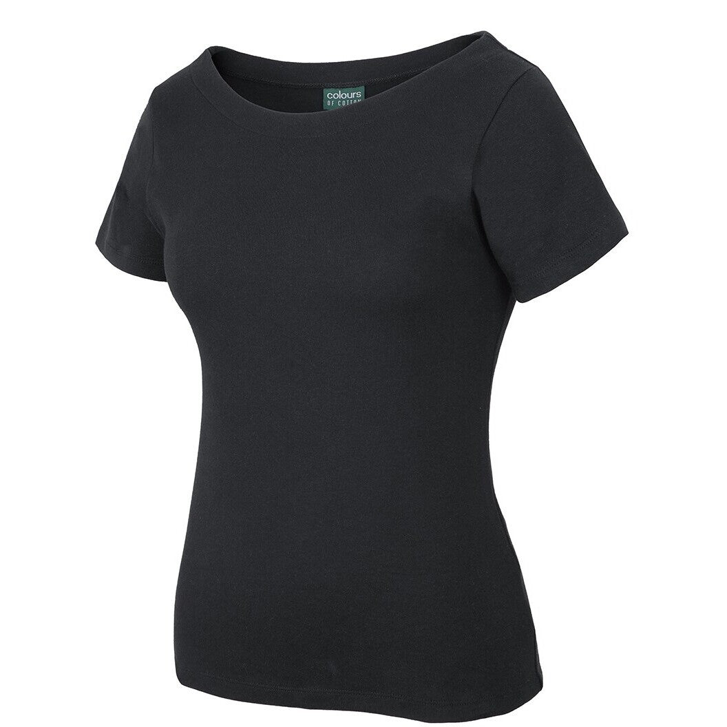 JB's Wear 1BTS Ladies Boat Neck Tee - Side View | color:Black|view:side