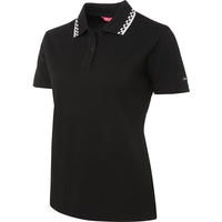 JB's Wear 5LP Ladies Chef Polo - Side View | color:Black/White|view:side
