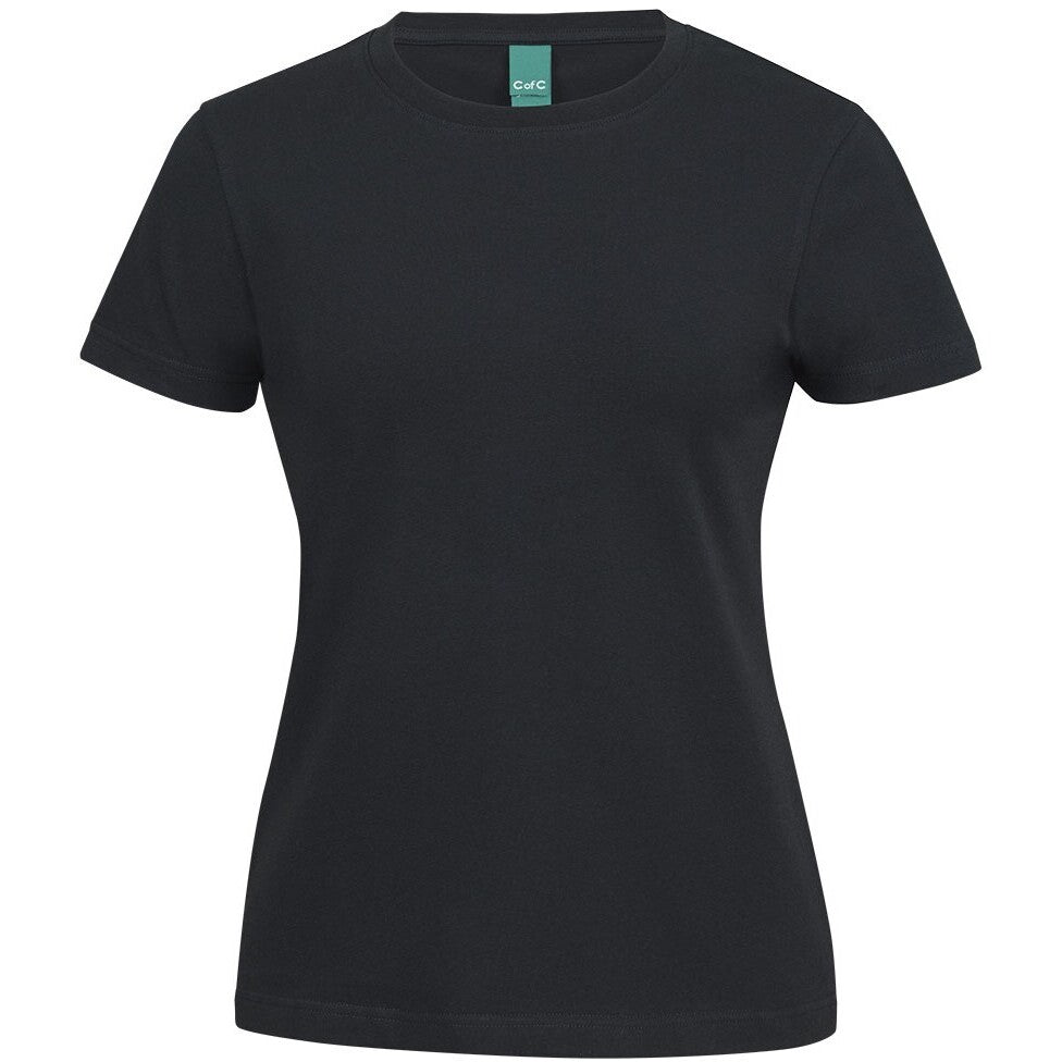 JB's Wear 1STS1 Ladies Cotton S/S Stretch Tee - Front View | color:Black|view:front
