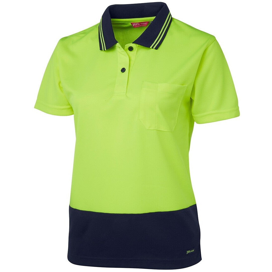 JB's Wear 6LHCP Ladies Hi Vis S/S Comfort Polo - Side View | color:Lime/Navy|view:side