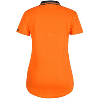 JB's Wear 6HDS1 Ladies Hi Vis S/S Drop Tail Polo - Back View | color:Orange/Navy|view:back
