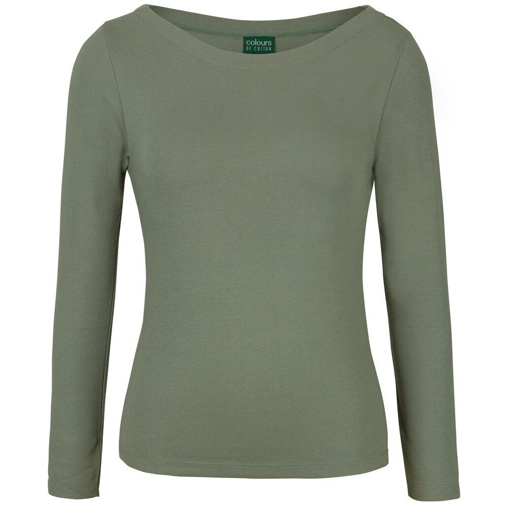 JB's Wear 1BTL Ladies L/S Boat Neck Tee - Front View | color:Sage|view:front