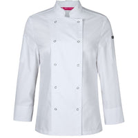 JB's Wear 5CJL1 Ladies L/S Snap Button Chef Jacket - Front View | color:White|view:front