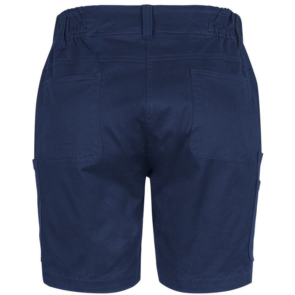 JB's Wear 6MTS1 Ladies Multi Pocket Stretch Twill Short - Back View | color:Navy|view:back