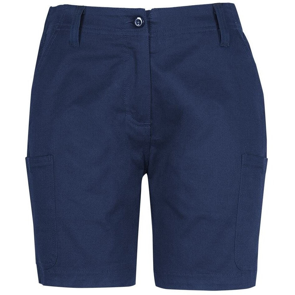 JB's Wear 6MTS1 Ladies Multi Pocket Stretch Twill Short - Front View | color:Navy|view:front