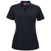 JB's Wear 4SMT1 Ladies Nu Mandarin Collar Scrub Top - Front View | color:Black|view:front