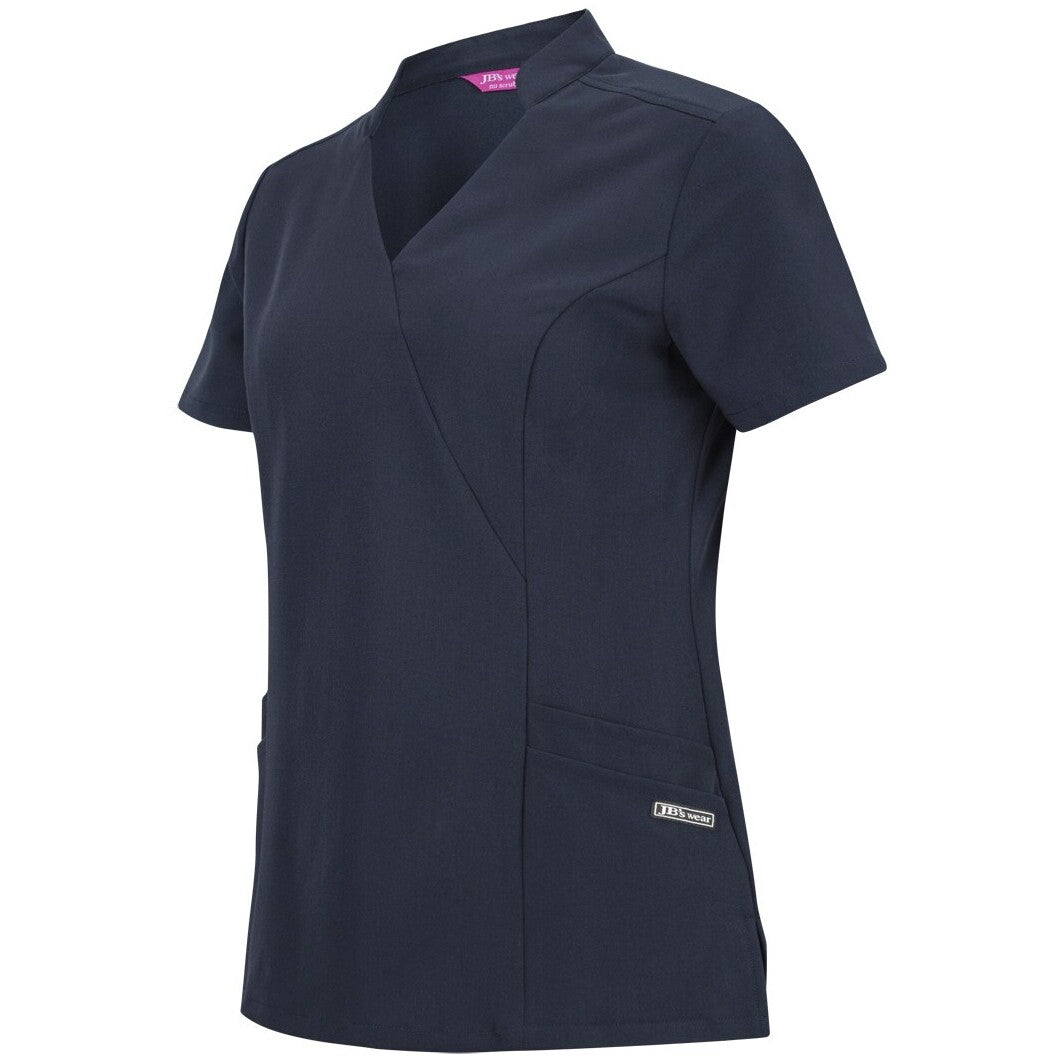 JB's Wear 4SMT1 Ladies Nu Mandarin Collar Scrub Top - Side View | color:Navy|view:side