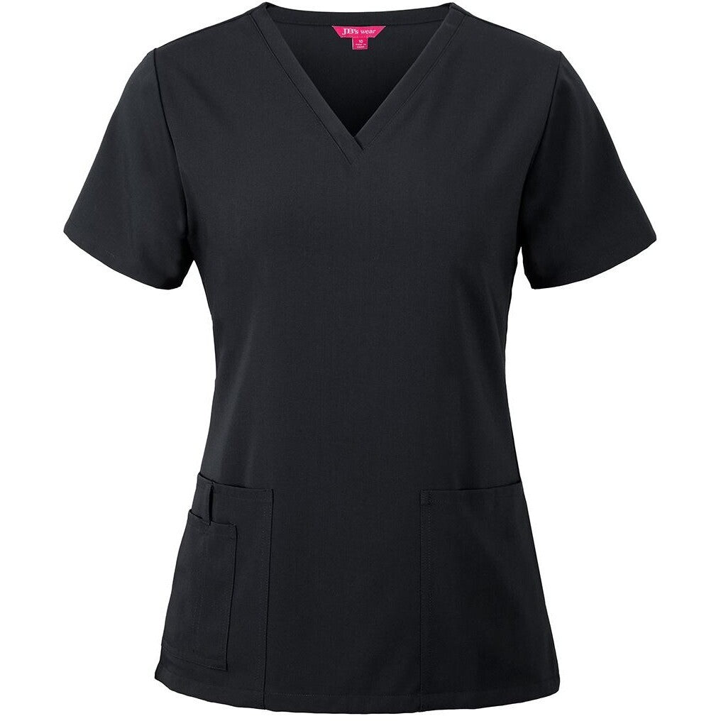 JB's Wear 4SNT1 Ladies Nu Scrub Top - Front View | color:Black|view:front