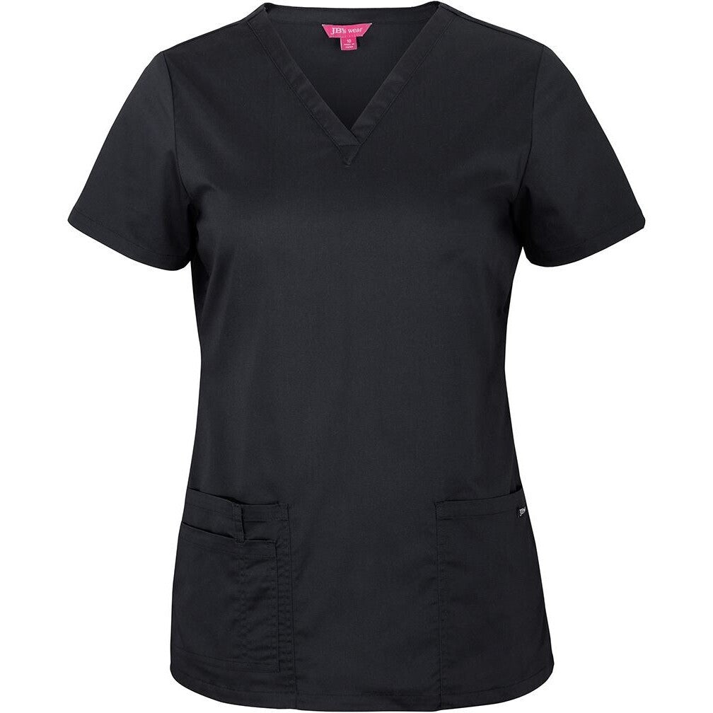 JB's Wear 4SPT1 Ladies Premium Scrub Top - Front View | color:Black|view:front