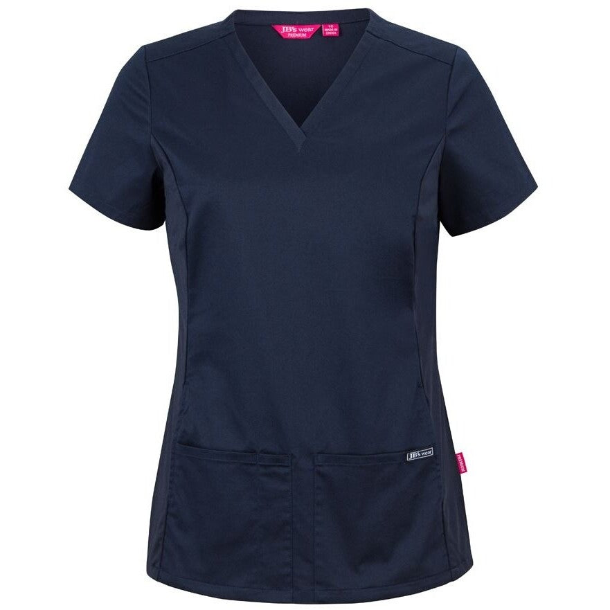 JB's Wear 4SUT1 Ladies Premium Stretch Panel Scrub Top - Front View | color:Navy|view:front