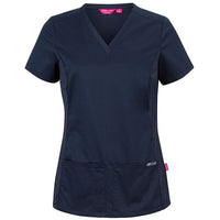 JB's Wear 4SUT1 Ladies Premium Stretch Panel Scrub Top - Front View | color:Navy|view:front