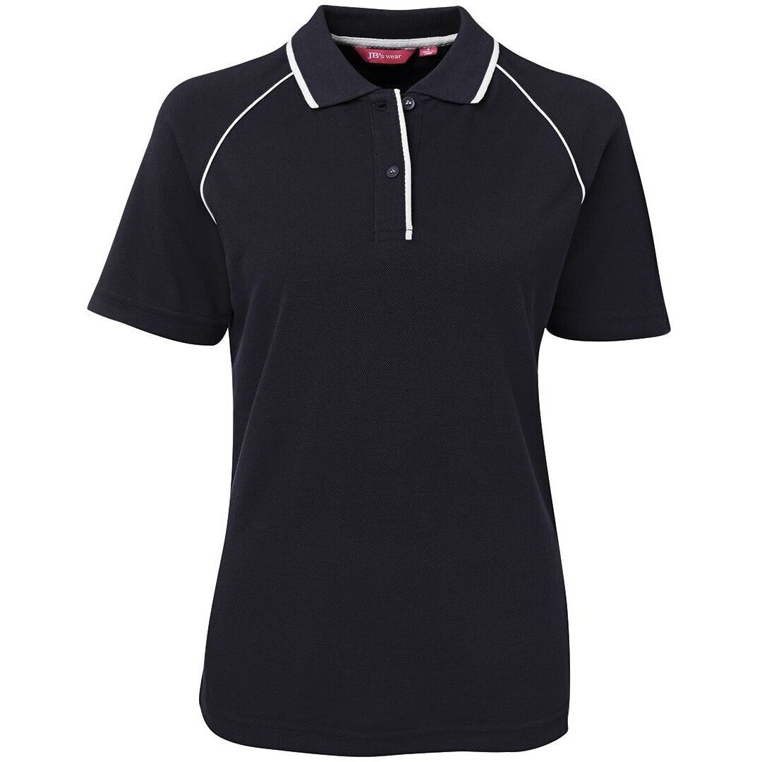 JB's Wear 2LRP Ladies Raglan Polo - Front View | color:Navy/White|view:front