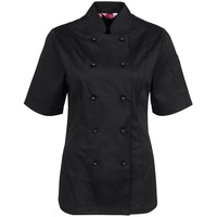 JB's Wear 5CJ21 Ladies S/S Chef's Jacket - Front View | color:Black|view:front