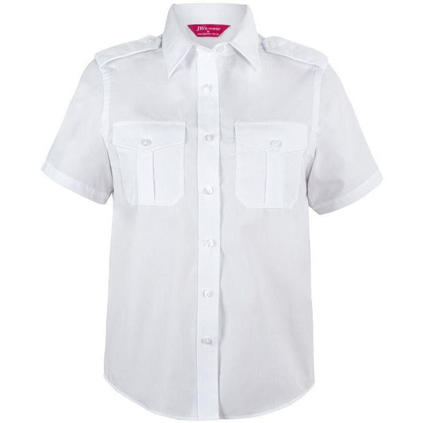 JB's Wear 6ESS1 Ladies S/S Epaulette Shirt - Front View | color:White|view:front