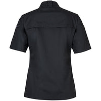 JB's Wear 5CJS1 Ladies S/S Snap Button Chef Jacket - Back View | color:Black|view:back