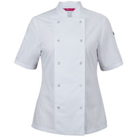 JB's Wear 5CJS1 Ladies S/S Snap Button Chef Jacket - Front View | color:White|view:front