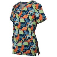 JB's Wear 4STP1 Ladies Scrub Top Printed - Side View | color:Dino Print|view:side