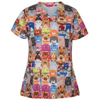JB's Wear 4STP1 Ladies Scrub Top Printed - Front View | color:Raining Cats & Dogs|view:front