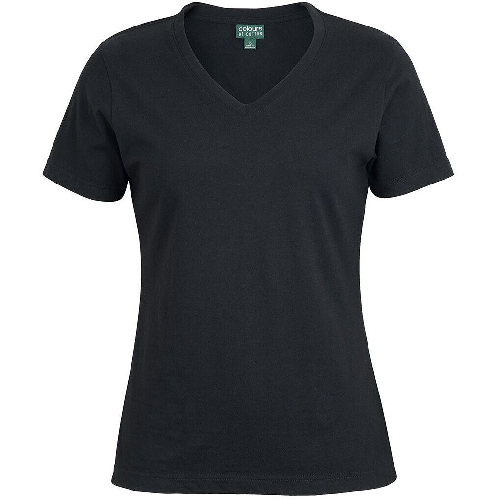 JB's Wear 1VT1 Ladies V-Neck Tee - Front View | color:Black|view:front