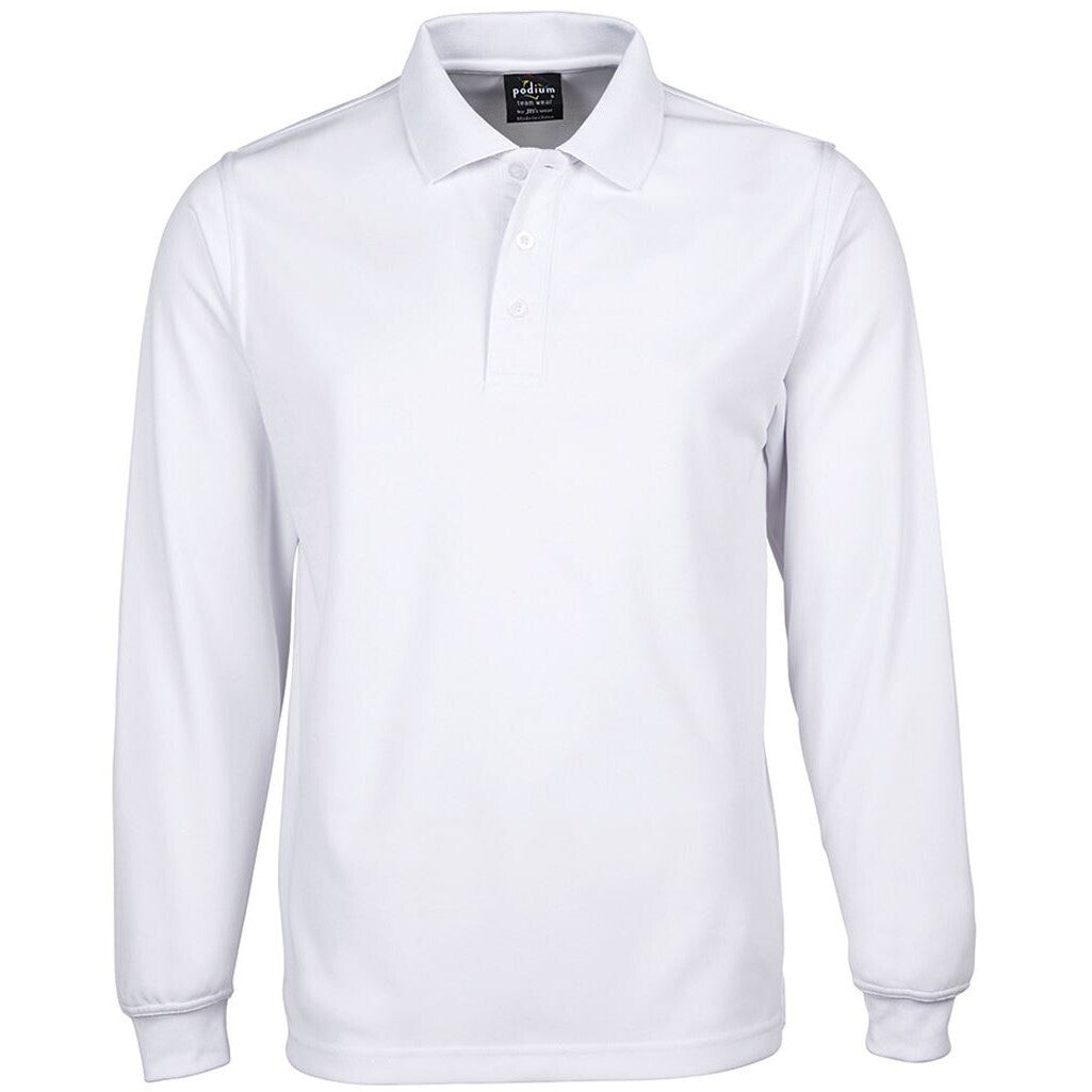 JB's Wear 7SPL Long Sleeve Poly Polo - Front View | color:White|view:front