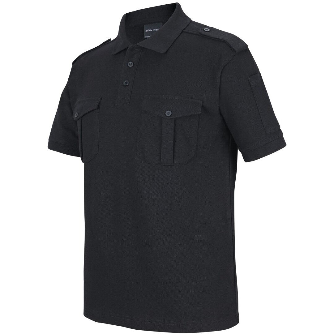 JB's Wear 210ES S/S 250 Epaulette Polo - Side View | color:Black|view:side